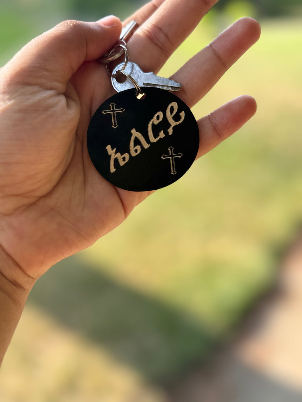 Custom Name Keychain - Elroi in Amharic - Personalized Ethiopian Name Tag with Crosses