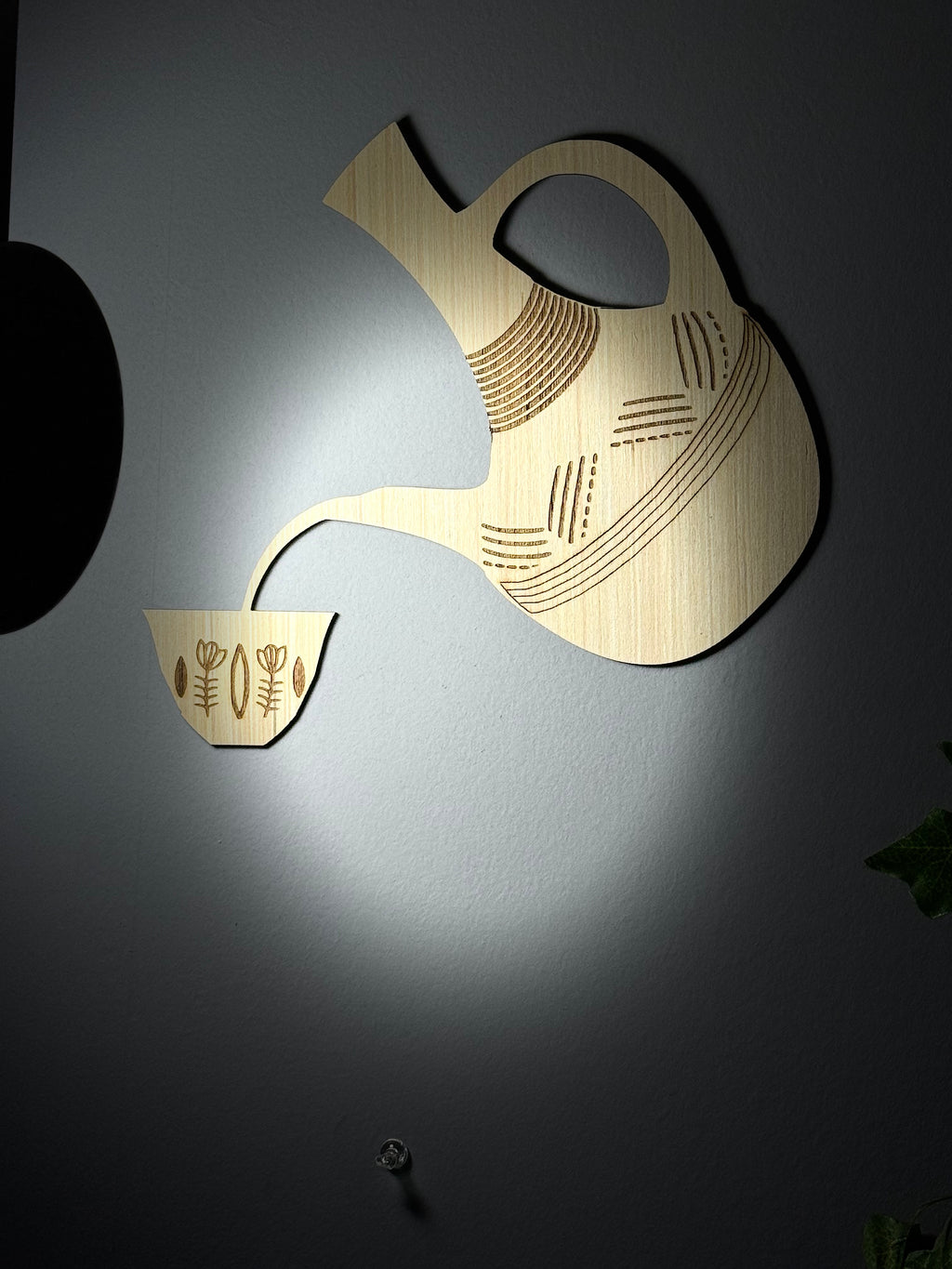 Wooden Wall Art - Ethiopian Jebena Coffee Pot Pouring - Boho Laser Cut Decor