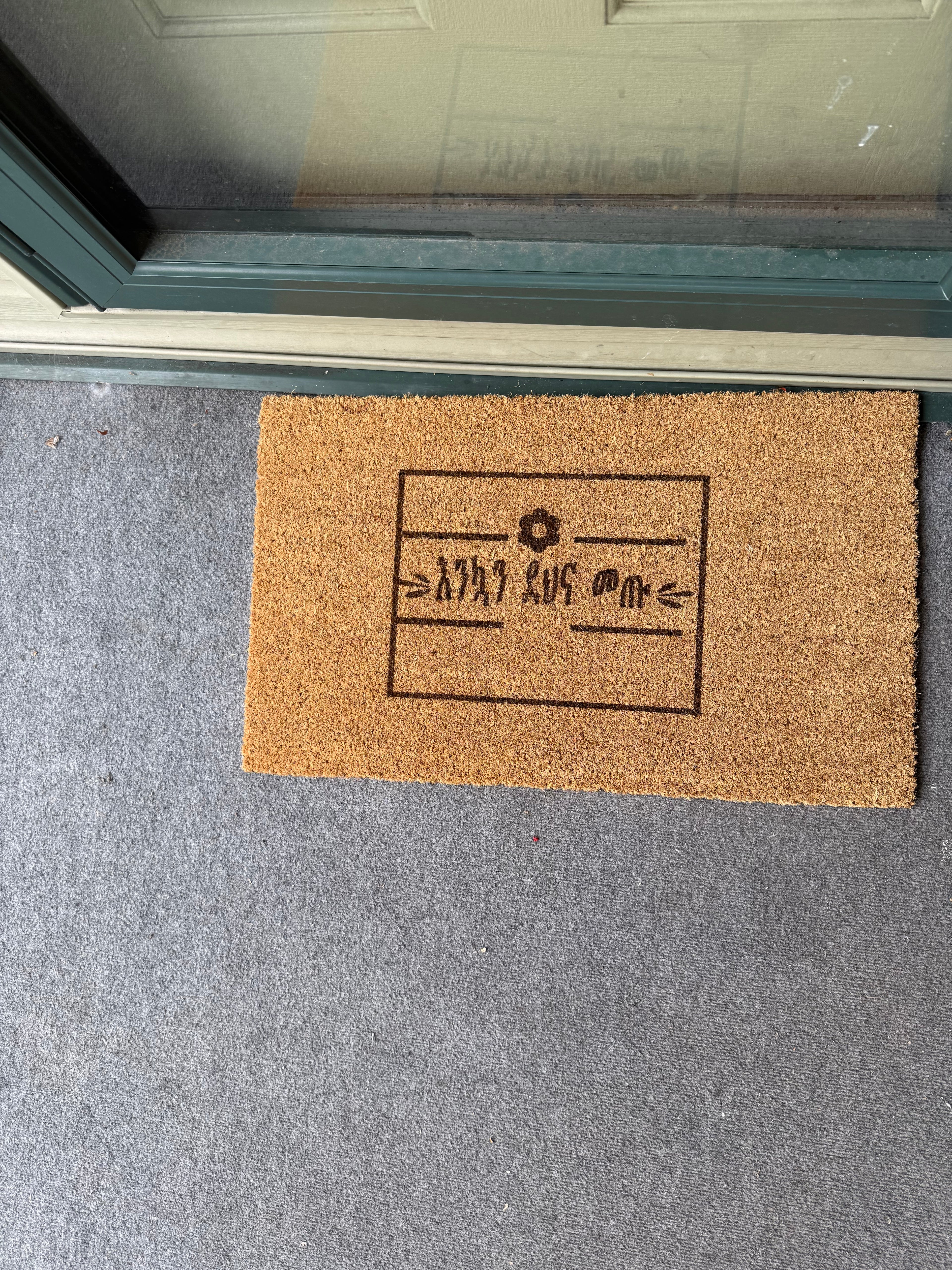 Enkwan Dehna Metu Doormat - Amharic Welcome Mat | Ethiopian / Eritrean Coir Doormat
