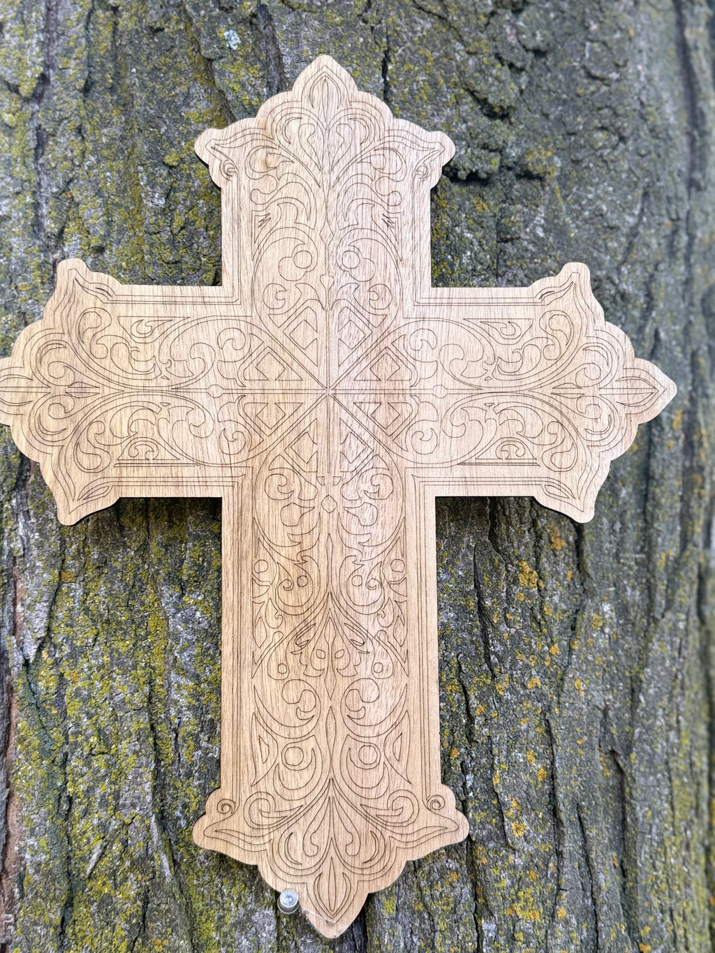 Wooden Cross Wall Decor - Ethiopian Style Laser-Engraved Cross - Large Christian Wall Art