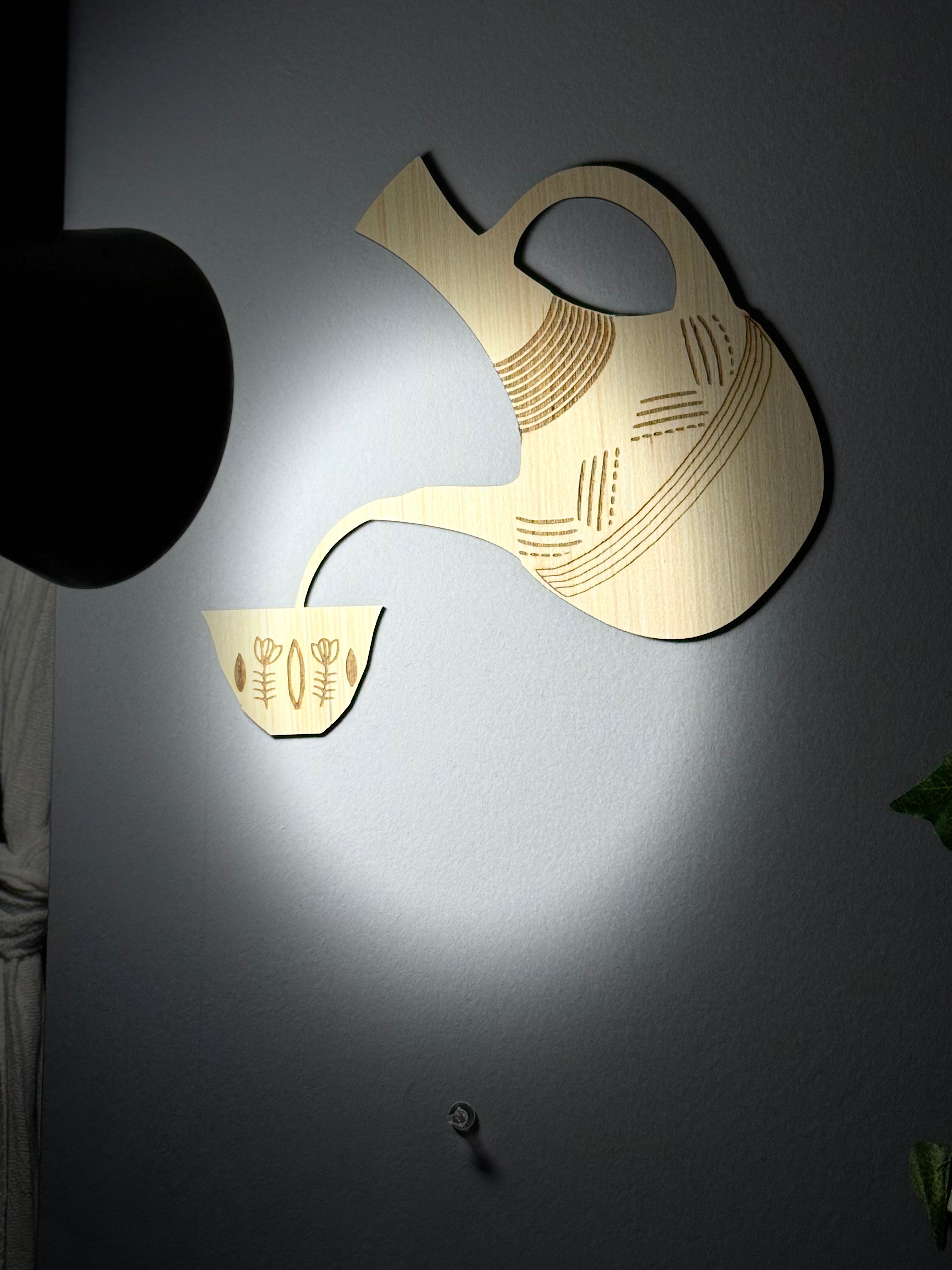 Wooden Wall Art - Ethiopian Jebena Coffee Pot Pouring - Boho Laser Cut Decor