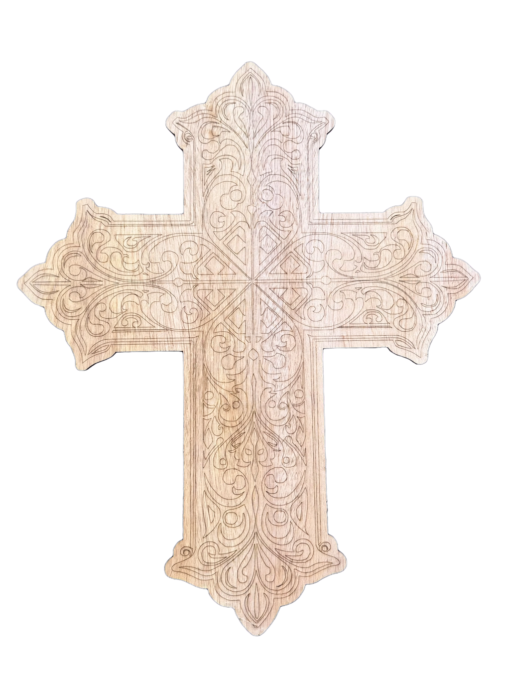 Wooden Cross Wall Decor - Ethiopian Style Laser-Engraved Cross - Large Christian Wall Art