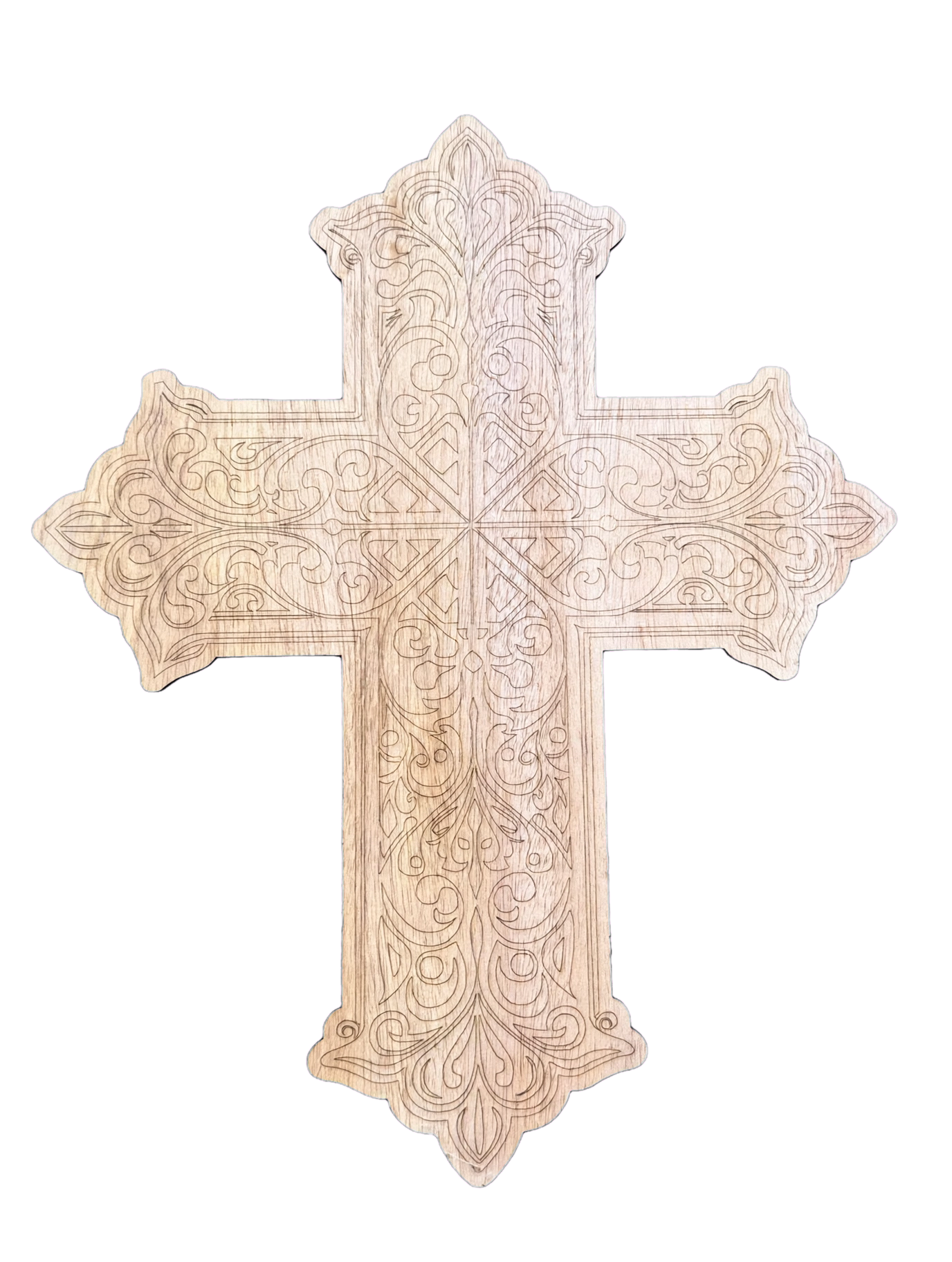 Wooden Cross Wall Decor - Ethiopian Style Laser-Engraved Cross - Large Christian Wall Art